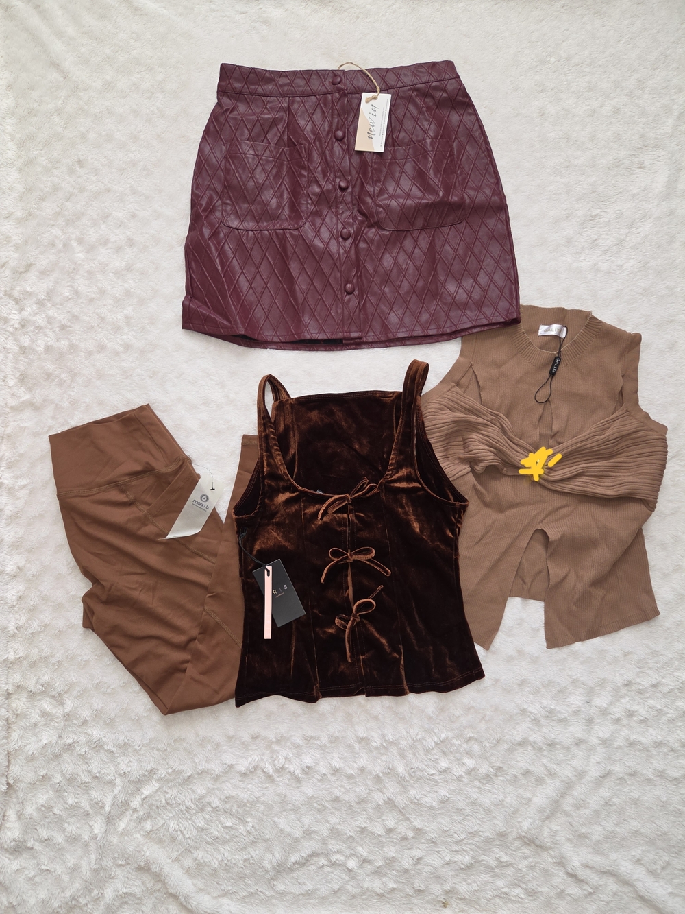 Walker rose boutique bundle caramel legging bow top leather skirt